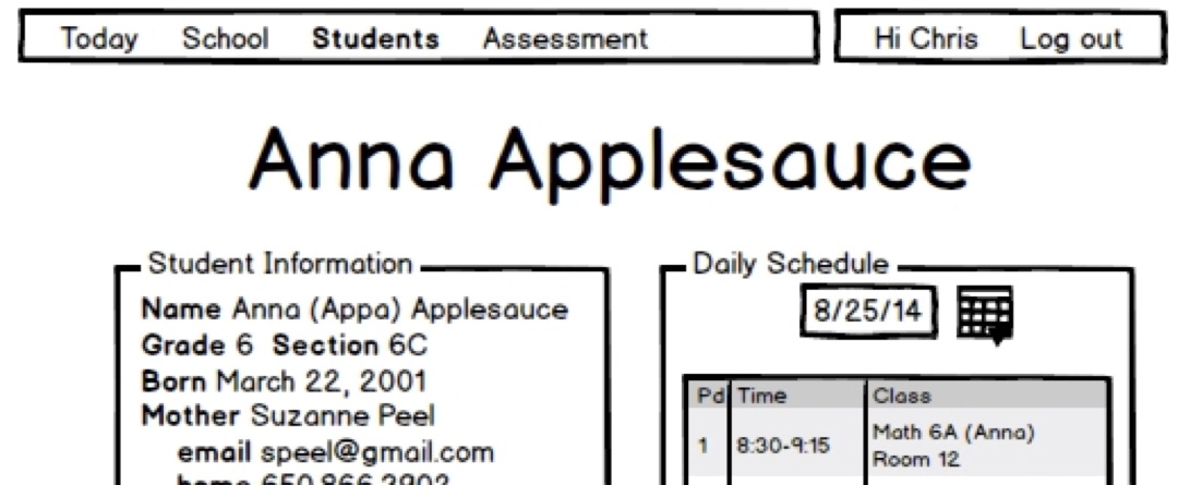 Teacher portal wireframe