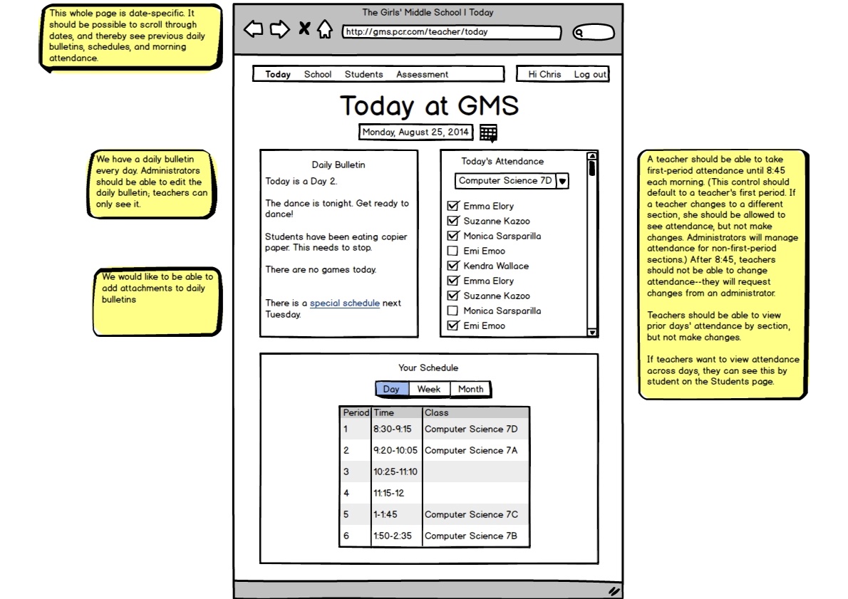 teacher portal wireframe