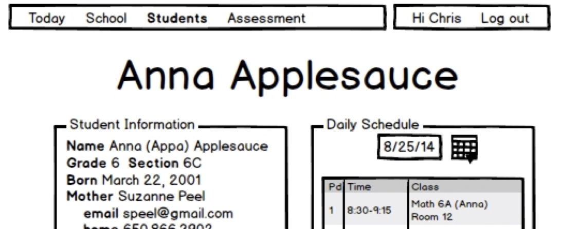 Teacher portal wireframe